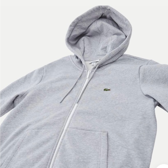 LACOSTE MEN'S CLASSIC FIT BRANDED STRIPES ZIP-UP HOODIE - GRAY - SMALL - Picture 7 of 11